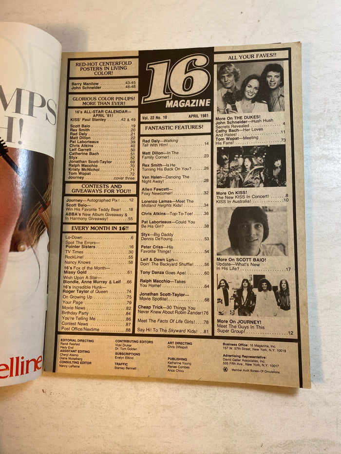 16 Magazine April 1981 John Schneider Matt Dillon w/ poster intact
