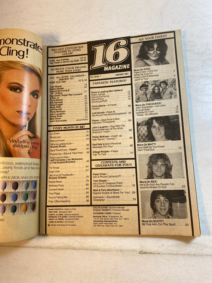 16 Magazine January 1981 Kiss Robin Zander
