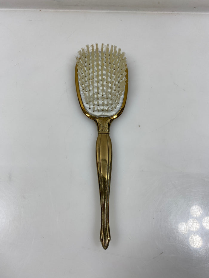 2 Piece Vintage Gold Tone Hairbrush and Gemlite Comb
