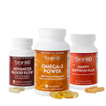BrainMD 3-in-1 Brain Performance Bundle: 3 supplement bottles of different colors against a transparent background