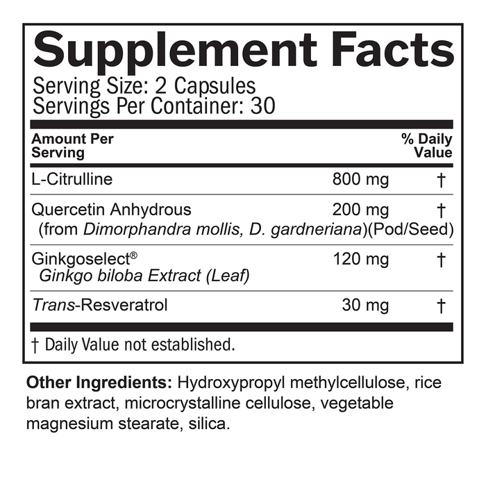 BrainMD Advanced Blood Flow:  infographic, nutrition facts box