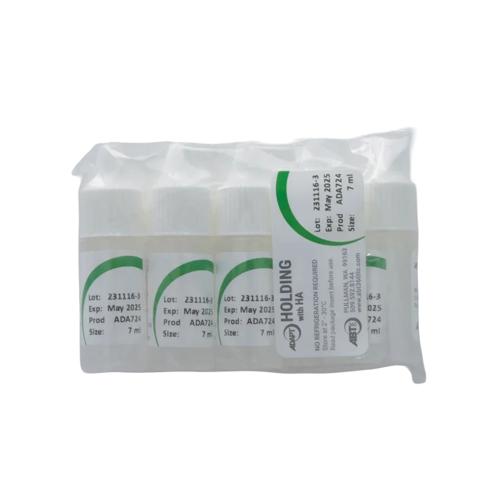 ABT360 Holding Media Adapt with HA,"Pack of small clear vials with white caps in sealed bag"