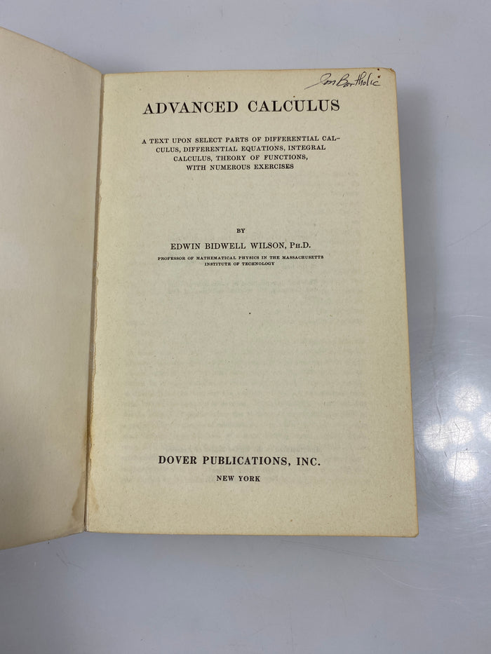 Advance Calculus by Bidwell Wilson 1912 SC