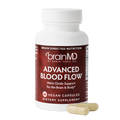 BrainMD Advanced Blood Flow: supplement bottle with sample capsules against a transparent background