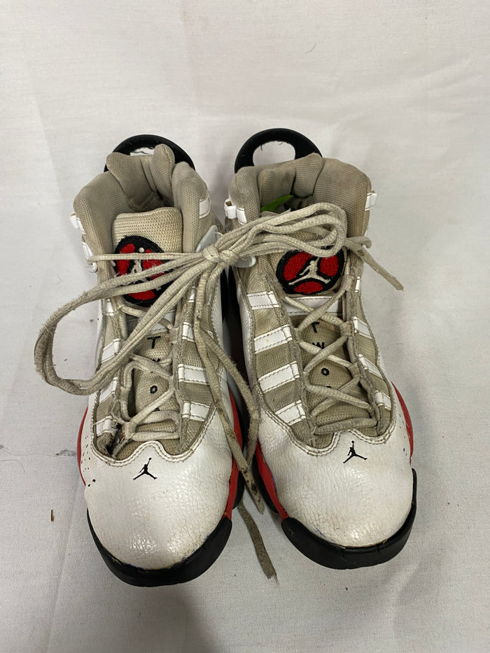 Air Jordan 6 Rings Boys High Top Sneakers in White, Red, and Black Boys Size 7Y