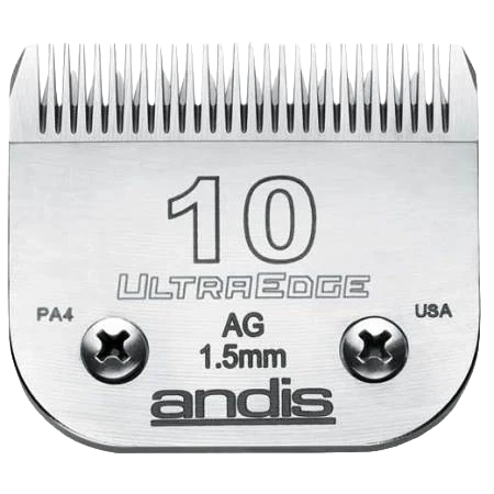 Andis® UltraEdge® Blades,"Close-up of metal clipper blade with fine teeth"