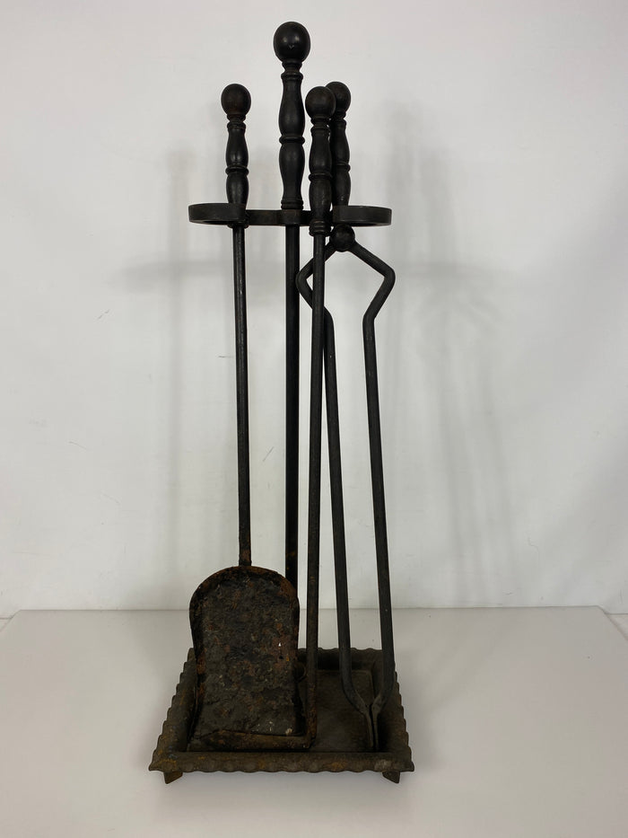 Antique 1800's Bradley & Hubbard Wrought Iron 4-Piece Fireplace Set