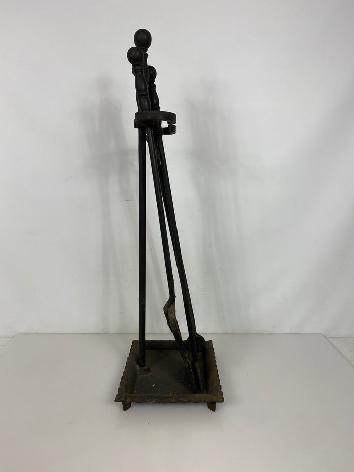 Antique 1800's Bradley & Hubbard Wrought Iron 4-Piece Fireplace Set