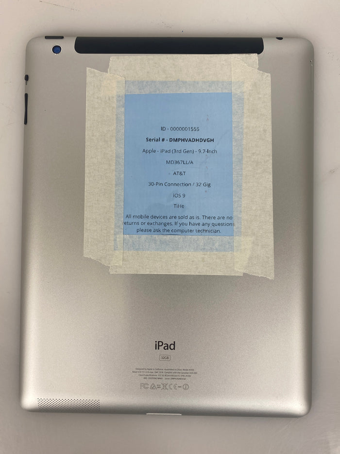 Apple iPad 3rd Gen 32GB 9.7" AT&T Black A1430