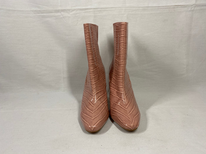 Asos Pink Croc Design Pointed Toe Chunky Heel Ankle Boots Women's Size 9.5