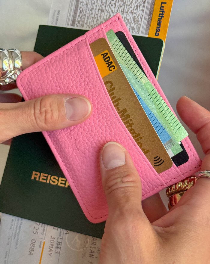 Asphaltgold Leather Card Holder (Pink) onfeet