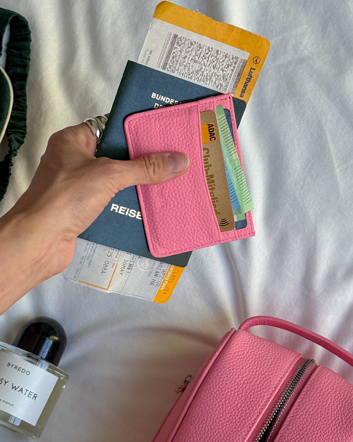 Asphaltgold Leather Card Holder (Pink) onfeet
