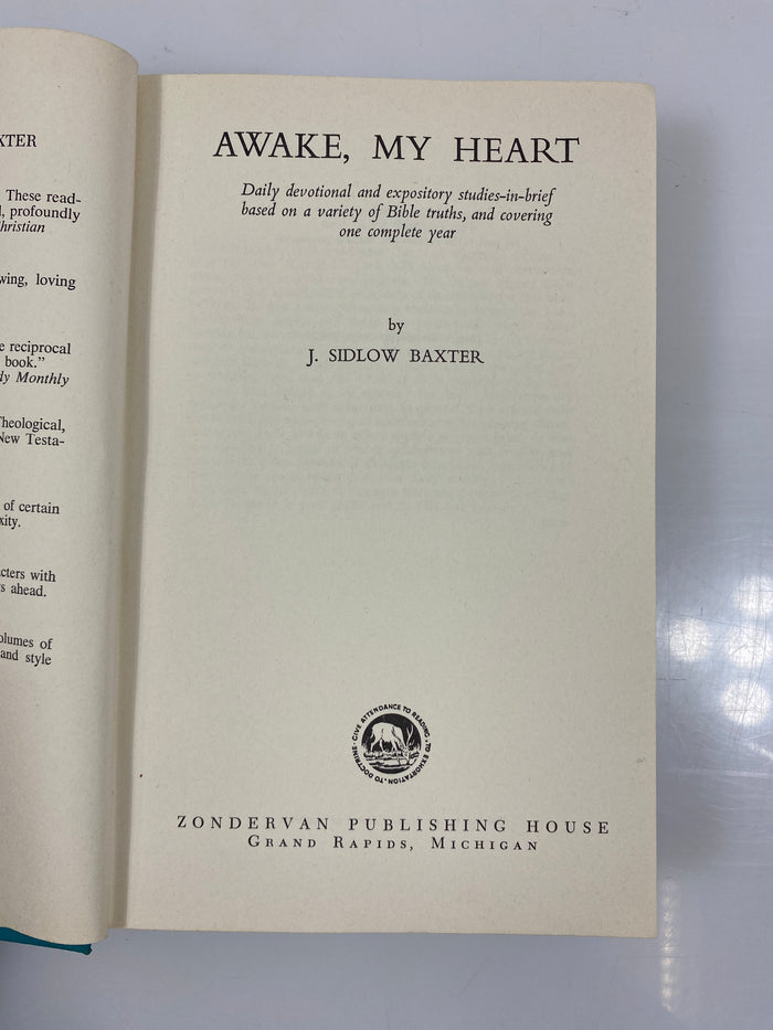 Awake, My Heart by Baxter Zondervan Publishing 3rd US Ed. 1962 HCDJ
