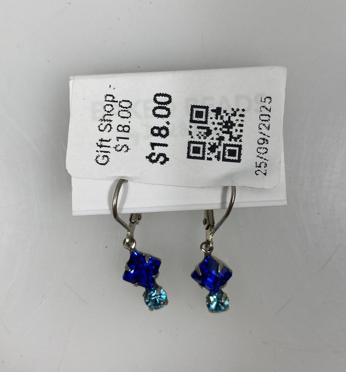Baked Beads Diamond Stacked Blue Crystal Earrings