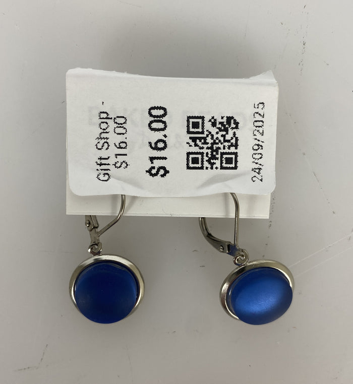 Baked Beads Silver Blue Sea Glass Dangle Earrings