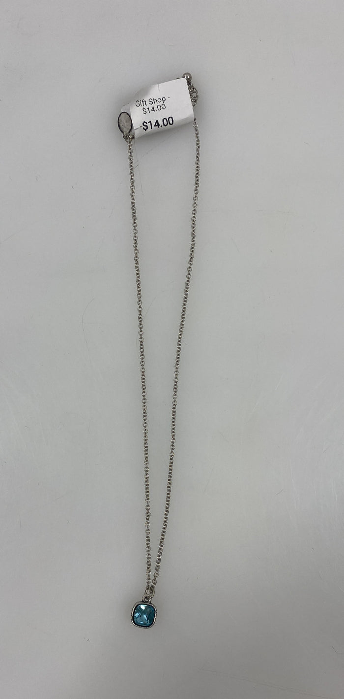 Baked Beads Silver Chain Blue Bead Necklace