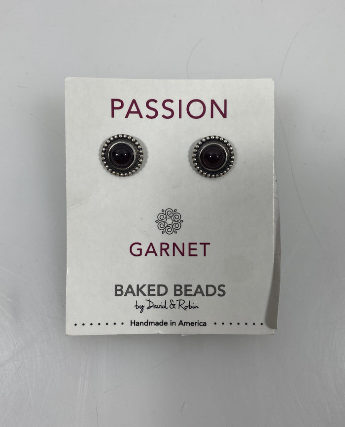 Baked Beads Silver Maroon Granulated Stud Earrings