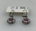 Baked Beads Silver Red and Blue Flower Dangle Earrings
