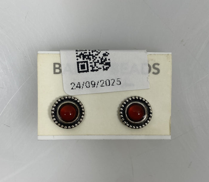 Baked Beads Silver Red Granulated Stud Earrings