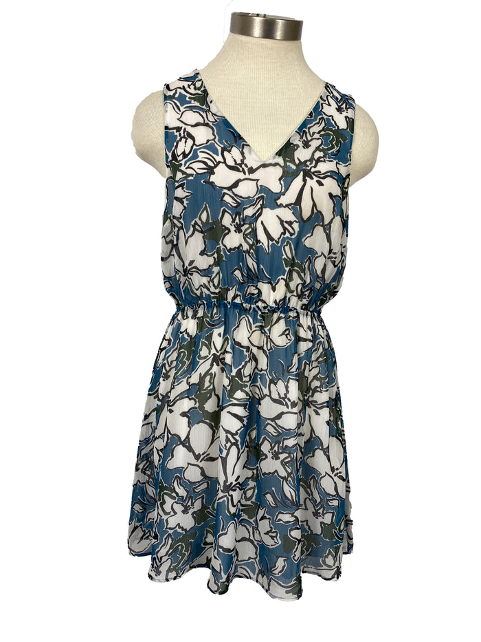 Banana Republic Steel Blue, Charcoal, White Floral Sleeveless Dress Women's Size 6P