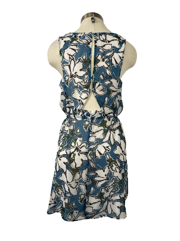 Banana Republic Steel Blue, Charcoal, White Floral Sleeveless Dress Women's Size 6P