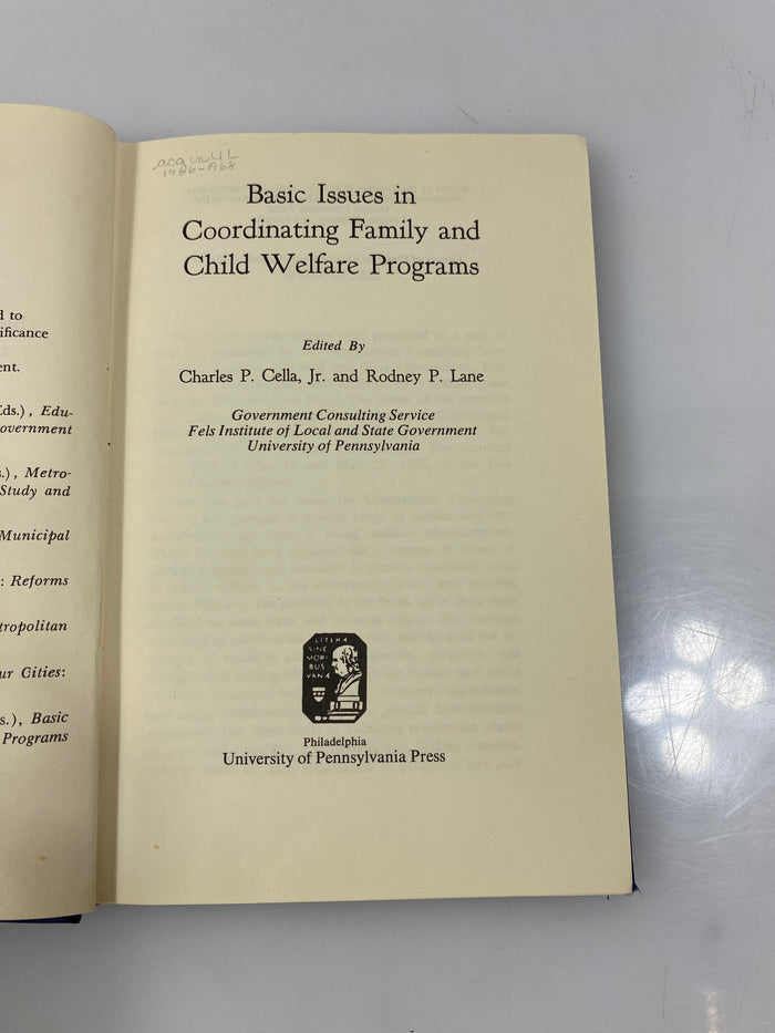 Basic Issues in Coordinating Family and Child Welfare Programs Ex-libra 1964 HC