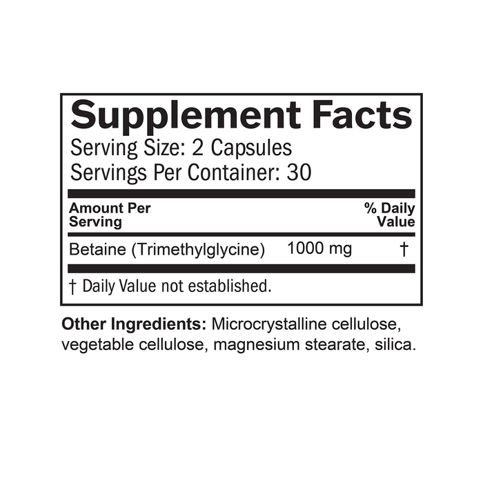BrainMD Betaine TMG: infographic, supplement facts box