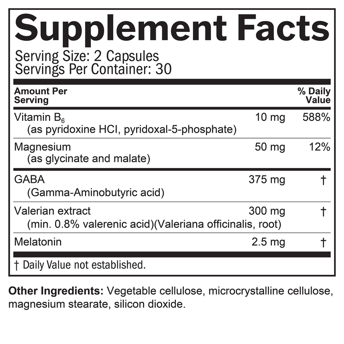 Supplement Facts box listing the ingredients in Restful Sleep.