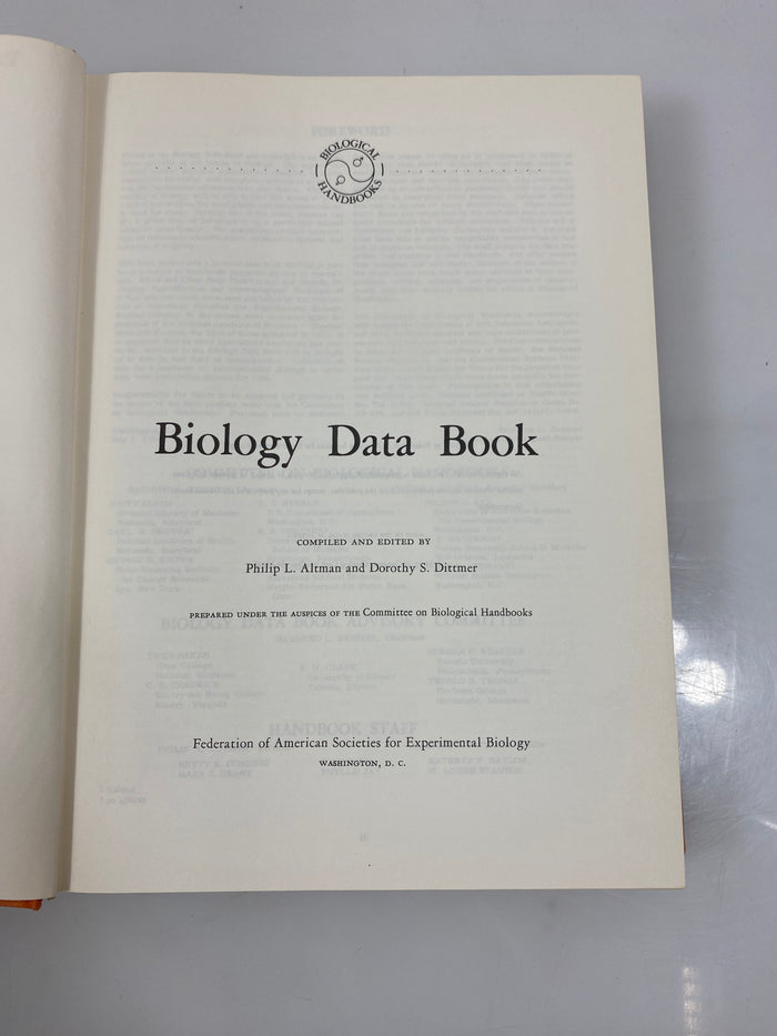Biology Data Book by Altman/Dittmer 1964 HCDJ