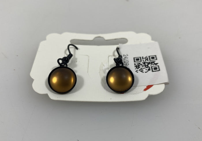 Black Metallic Light Brown Bead Dangle Earrings