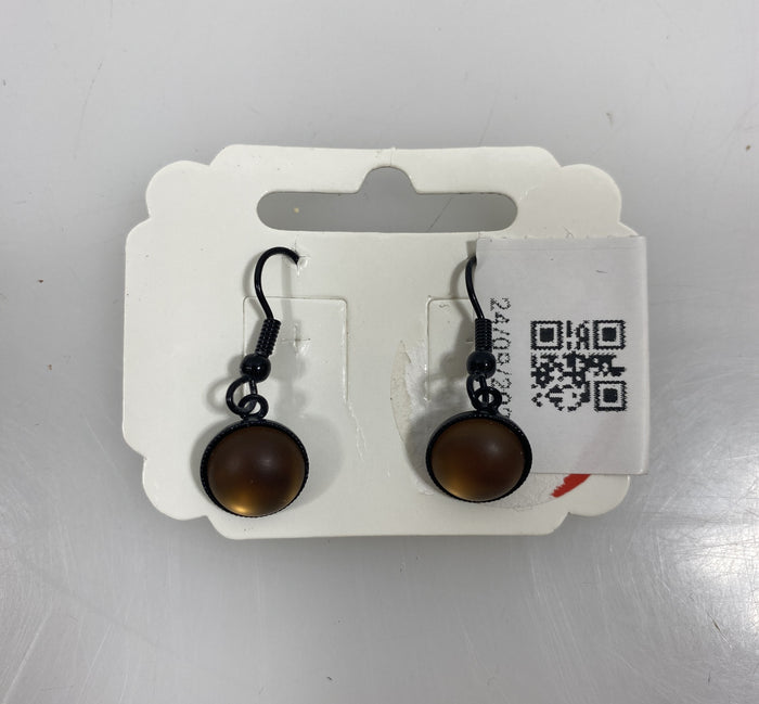 Black Metallic Light Brown Bead Dangle Earrings