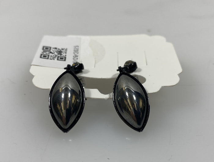 Black Metallic Silver Teardrop Earrings