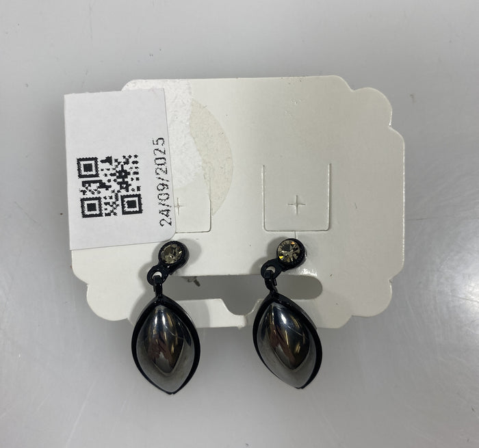 Black Metallic Silver Teardrop Earrings