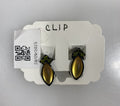 Black Metallic Yellow Teardrop and Green Beaded Clip Earrings