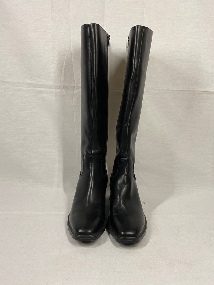 Black Nine West Barile Faux Leather Knee High Block Heel Boots Women's Size 6