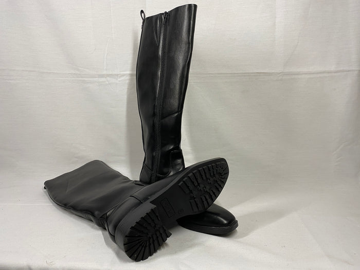 Black Nine West Barile Faux Leather Knee High Block Heel Boots Women's Size 6