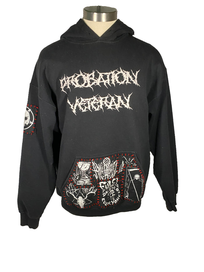 Black Probation Veteran 1 of 1 Patchwork Hoodie Men's Size L