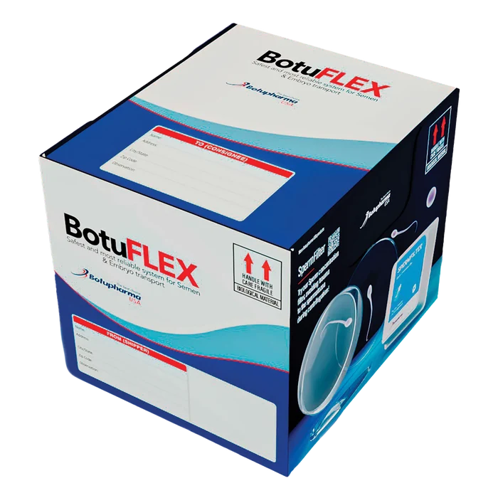 BotuFlex,"Blue and white shipping box with label fields"