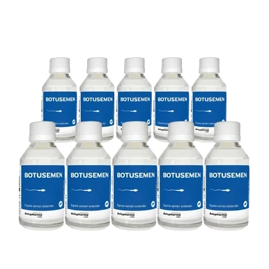 BotuSemen Standard,"Ten white bottles with blue labels in two rows"
