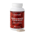 Supplement bottle labeled 'Brain & Memory Power Boost' by BrainMD on a white background