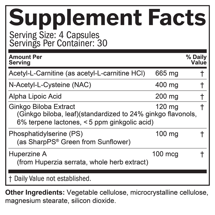 BrainMD Brain & Memory Power Boost: infographic, supplement facts box