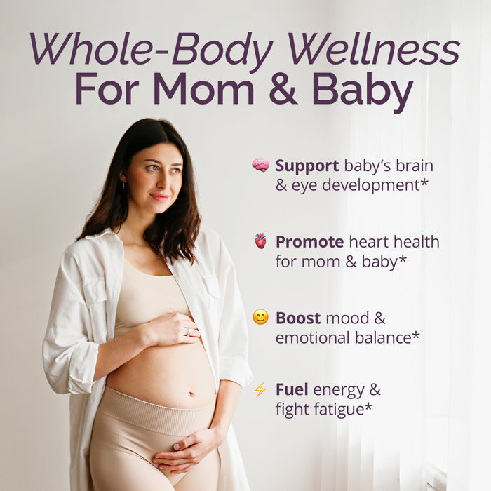 BrainMD Bundle Of Joy: infographic, image of pregnant woman with text stating benefits of the product