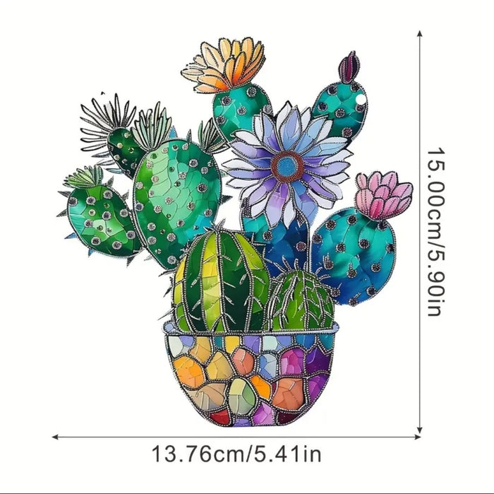 Cactus Stained Window Hanging mosaic-style illustration.