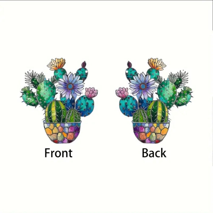 Cactus Stained Window Hanging, front and back views.