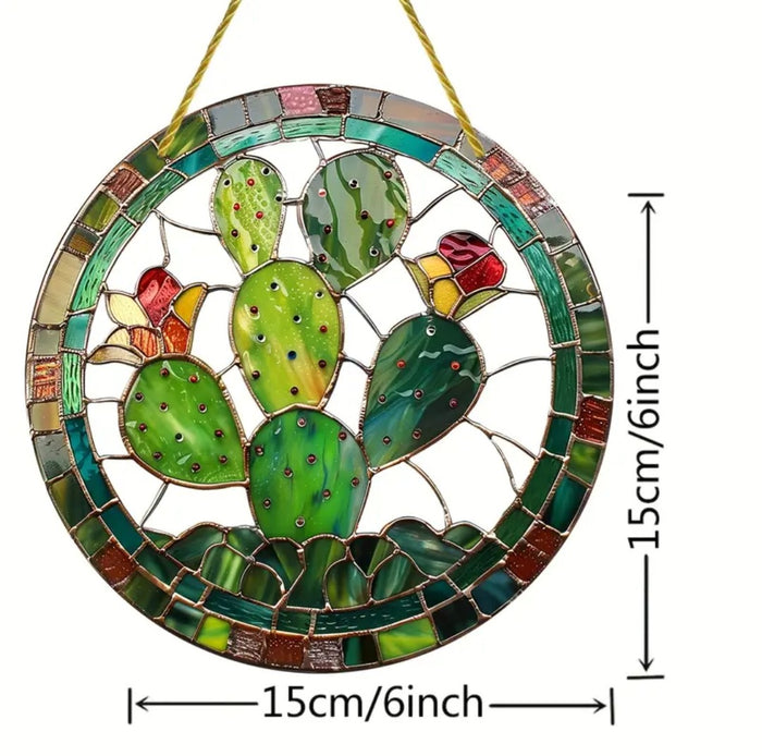 Cactus Suncatcher with prickly-pear motif and glass spines.