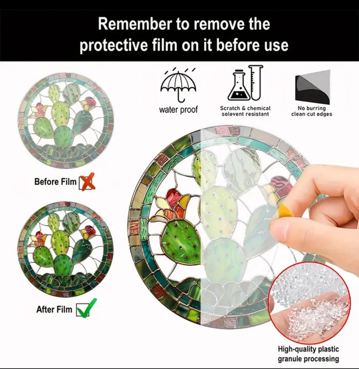 Cactus Suncatcher showing film removal for vibrant display.
