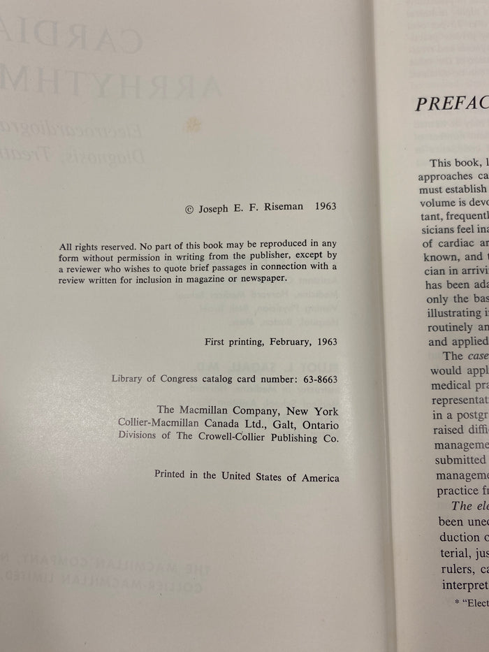 Cardiac Arrhythmias by Riseman/Sagall 1963 HCDJ