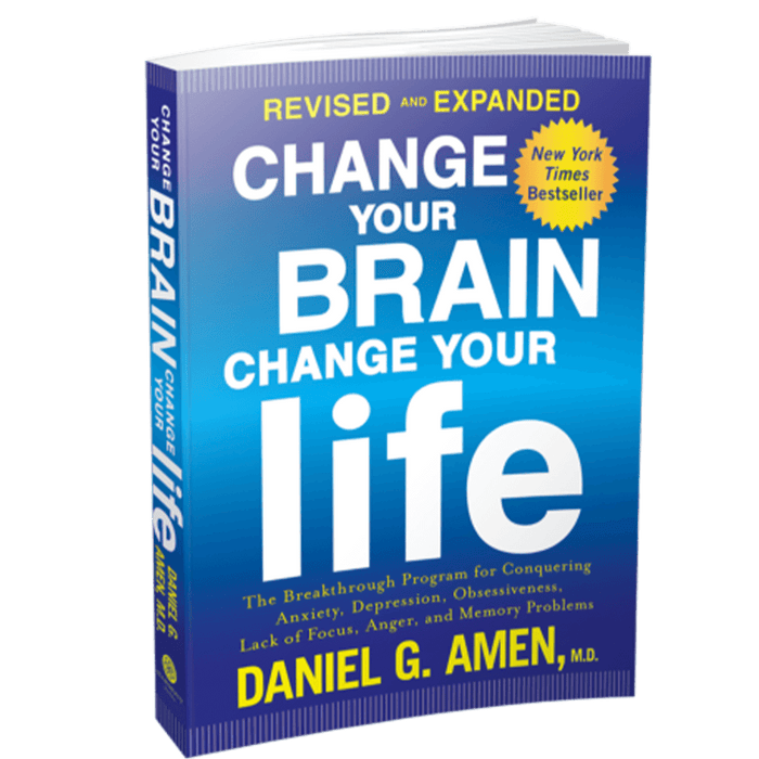 BrainMD Change Your Brain, Change Your Life: Revised and expanded book with blue cover against a transparent background