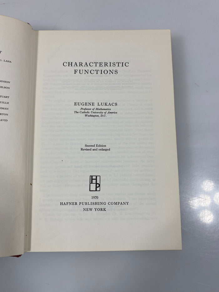 Characteristic Functions by Eugene Lukacs Ex-library 2nd Ed. 1970 HC