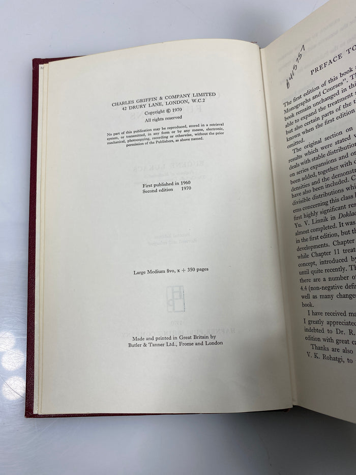 Characteristic Functions by Eugene Lukacs Ex-library 2nd Ed. 1970 HC